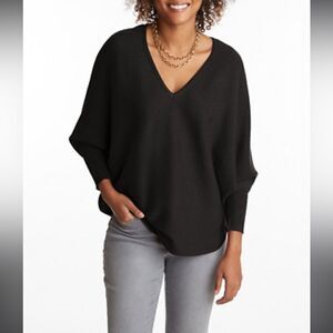 Karlie Viscose Black V-neck Dolman Sleeve Ribbed Knit Pullover Sweater Size S